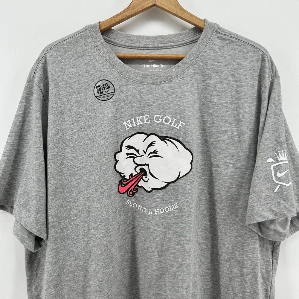 Nike Golf Tee  T Shirt Mens 2XL Gray Graphic "‎ Blowin A Hoolie" Dri-Fit NWOT - Picture 2 of 10